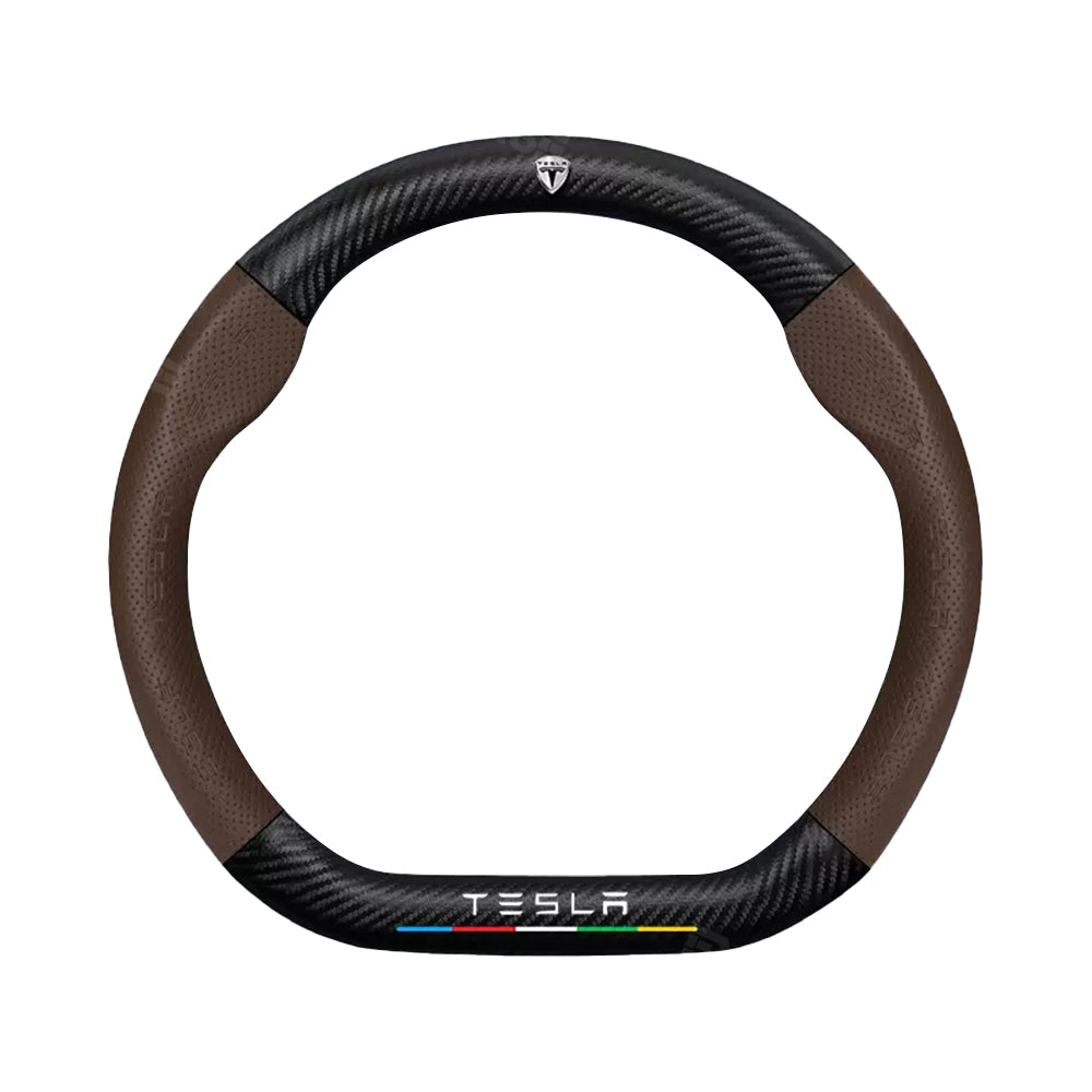 Tesla Model 3 Highland Steering Wheel Cover Wrap Breathable Anti-Slip Perforated Leather Carbon Fiber