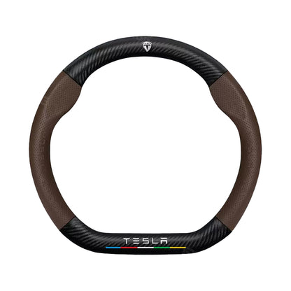 Tesla Model 3 Highland Steering Wheel Cover Wrap Breathable Anti-Slip Perforated Leather Carbon Fiber
