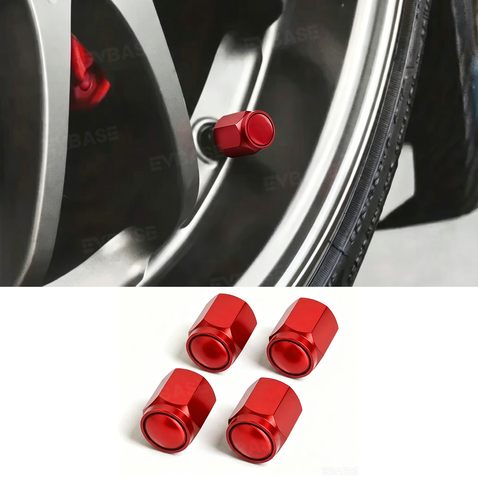Model Y Juniper Tire Valve Stem Caps Red/Black Leakproof Aluminum Alloy Tire Air Caps Rustproof Metal Valve Covers with Rubber Seal for Model Y/3/S/X/Cybertruck