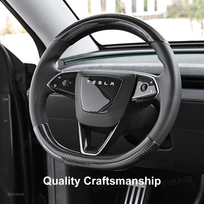 Model Y Juniper Real Carbon Fiber Steering Wheel Trim Cover Kit Upper Lower Overlay & Button Frame & Airbag Cover Sticker 6PCS