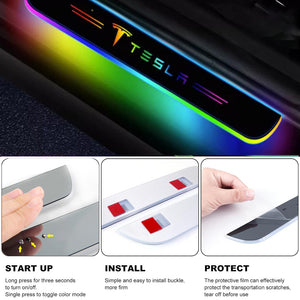 EVBASE Tesla Model 3 Y X S Door Sill Protector with LED Light 4 Pcs