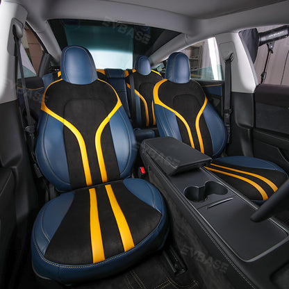Model 3 Y Seat Covers All-Inclusive Seat Protector Full Set Black & Blue & Yellow for Tesla
