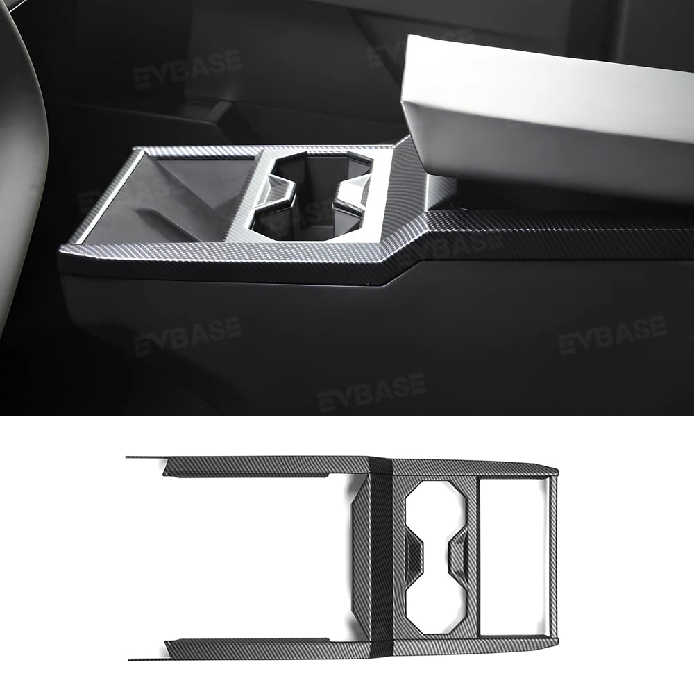 Cybertruck Center Console Cup Holder Panel Trim Cover ABS Carbon Fiber Style Protective Overlay