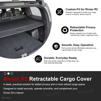 Cargo Cover for Rivian R2 Retractable Rear Trunk Cargo Shield Privacy Cover Security Shade