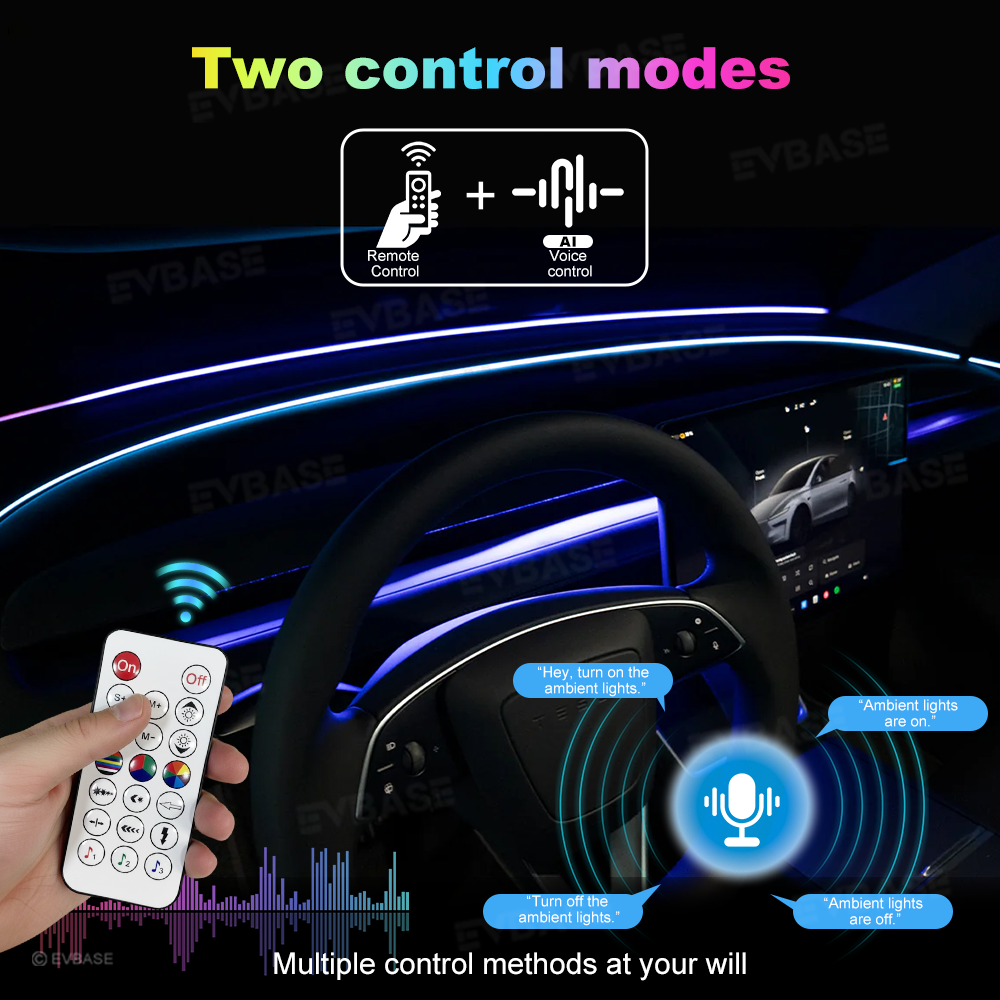 Model 3/Y Ambient Lighting Center Console Dashboard Light Strip with AI Voice Control LED Interior Lights 2.0