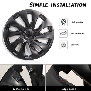 EVBASE Model 3 18inch Überturbine Wheel Cover For Tesla 3 18inch Turbine Wheel Cap Kit 4PCS Matte Black 2017-2023