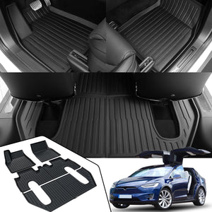 Tesla Model X Floor Mat 6 Seater Premium All Weather Anti-Slip Waterproof Floor Liners Cargo Full Set Floor Mat 2022-2024 Year