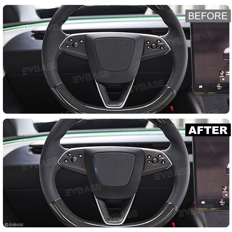Model 3 Highland Steering Wheel Airbag Carbon Fiber Cover Frame for Tesla Interior Trim