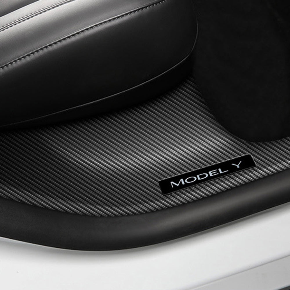 EVBASE Tesla Door Sill Protector Model 3 Y Carbon Fiber Texture Door Sill Scuff Plate Front Rear Guard Set of 4 Model Y