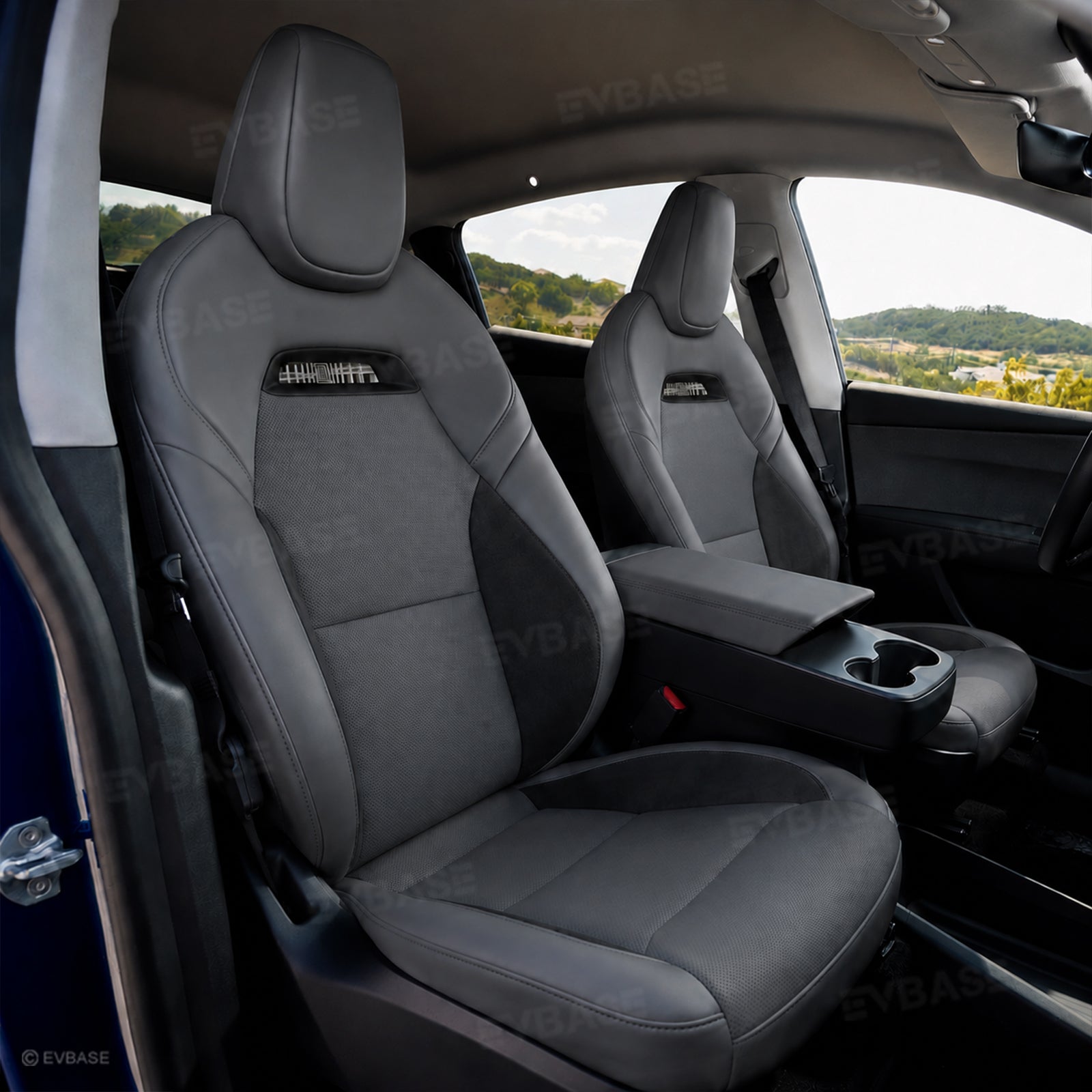 Model Y Juniper Standard Seat Covers Plaid Sports Style Seat Protector Nappa Leather Full Set Airbag Compatible