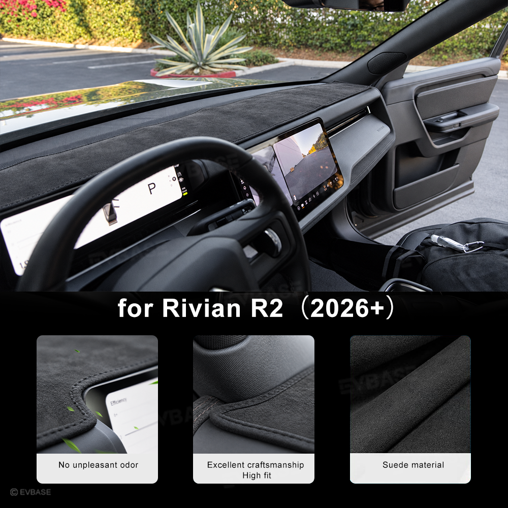 Dashboard Cover for Rivian R2 Anti-Glare Suede Dash Mat Non-Slip Sun Protection