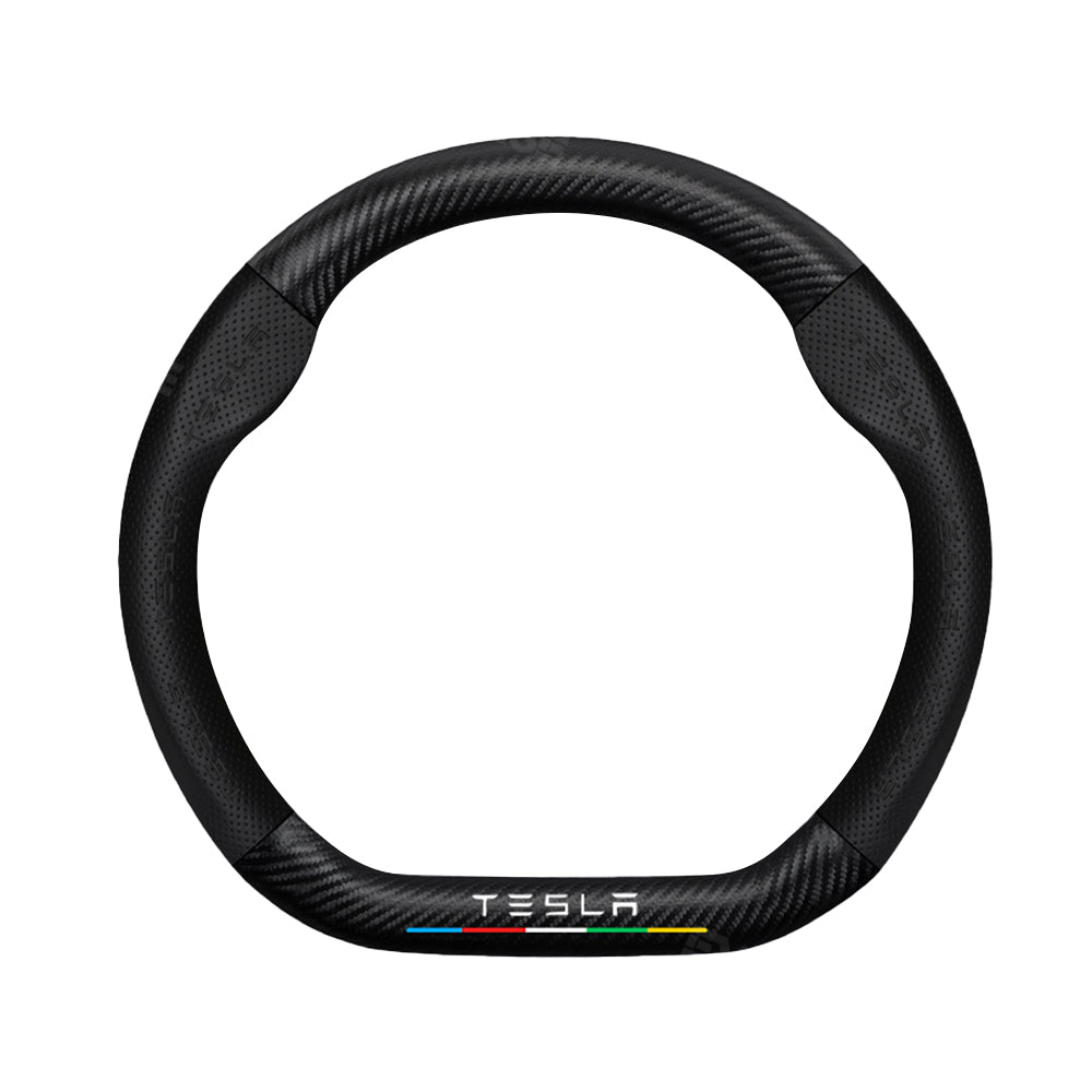 Tesla Model 3 Highland Steering Wheel Cover Wrap Breathable Anti-Slip Perforated Leather Carbon Fiber