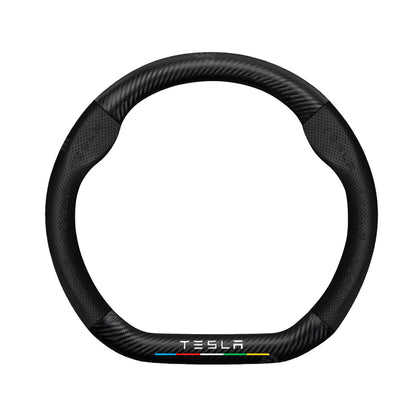 Tesla Model 3 Highland Steering Wheel Cover Wrap Breathable Anti-Slip Perforated Leather Carbon Fiber