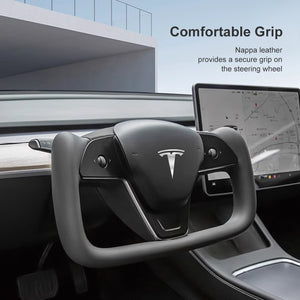 Tesla Model 3 Y Yoke Steering Wheel Inspired by Model X/S Yoke Nappa Black|EVBASE