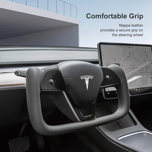 New EVBASE Tesla Model 3 Y Yoke Steering Wheel Inspired by Model X/S Yoke Nappa Black