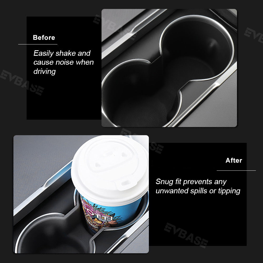 Tesla Model 3 Y Center Console Cup Holder Insert - Black Rubber Dual Drink Holder Organizer
