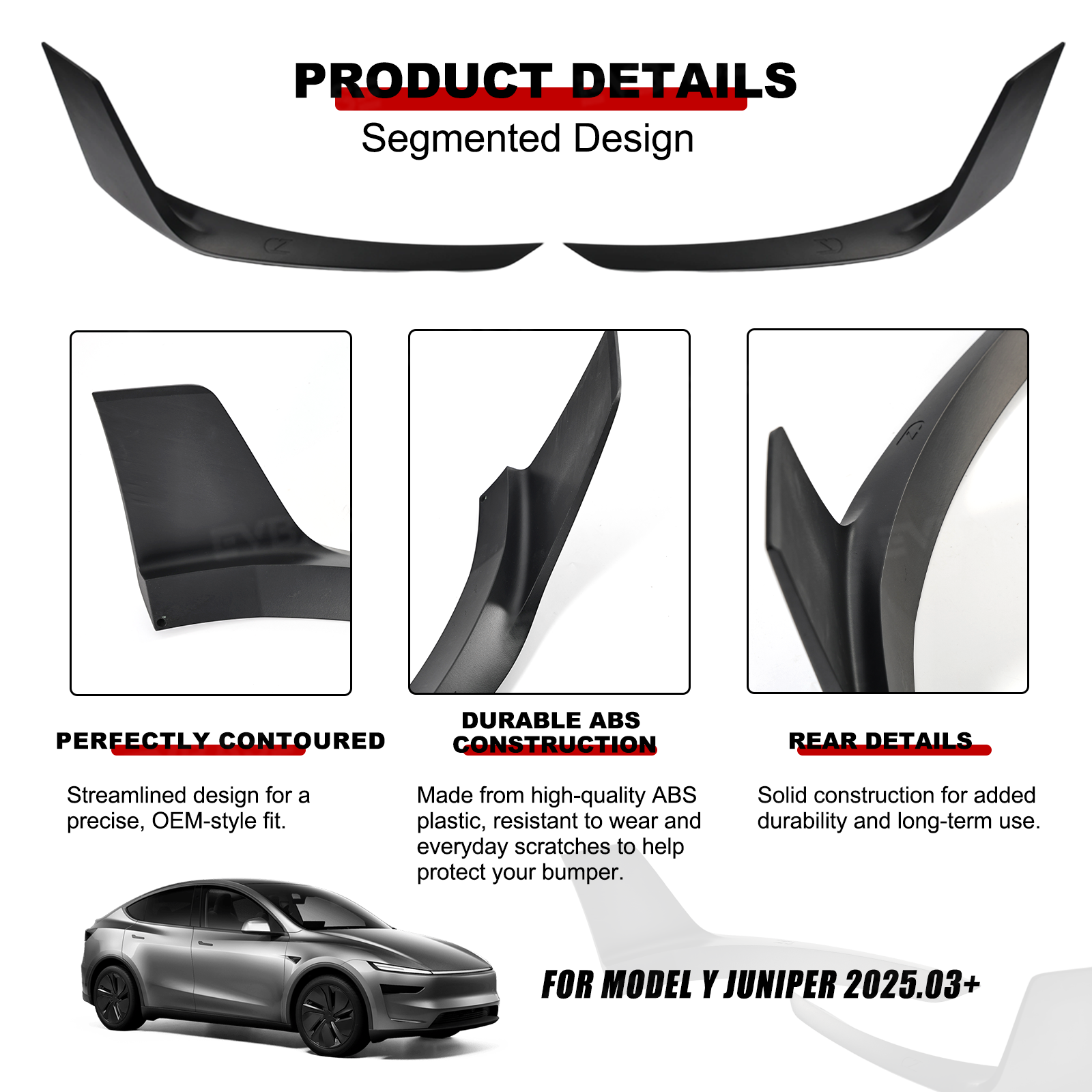 Model Y Juniper Front Lip Spoiler Whale Tail Style Front Bumper Corner Spoiler ABS Splitter for Tesla