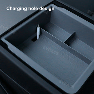 EVBASE Tesla Model 3 Highland Armrest Storage Tray Double Layer  Silicone Liner Center Console Organizer Box