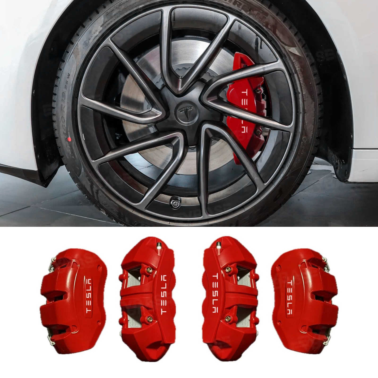 Model 3/Y Silicone Brake Caliper Covers Front and Rear Slip-On Caliper Protector Set Performance Look & No Wheel Removal