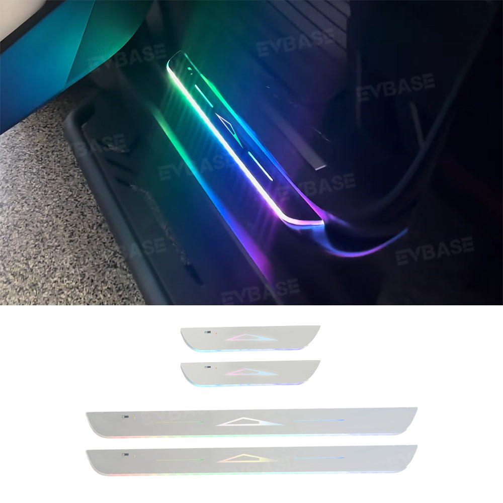 Cybertruck Illuminated Door Sill Protector LED Plates With Cybertruck Silhouette Triangle Body Logo For Tesla