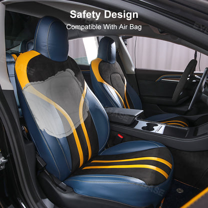Model 3 Y Seat Covers All-Inclusive Seat Protector Full Set Black & Blue & Yellow for Tesla