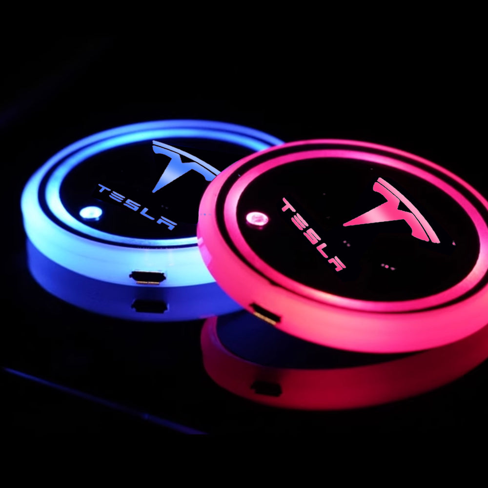 Tesla Cup Holder Lights Mats for Model 3 Y LED 7 Colors Luminous Cup Mats