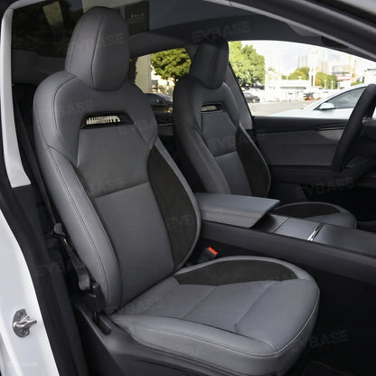 Model Y Juniper Seat Covers Plaid Sports Style Seat Protector Nappa Leather Full Set Airbag Compatible