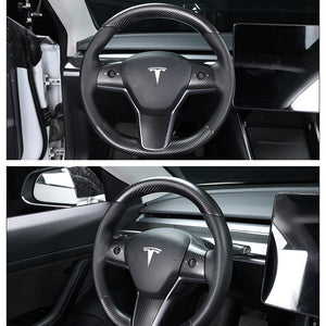 Tesla Model Y 3 Real Carbon Fiber Interior Accessories Steering Wheel Center Console