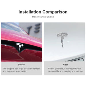 Crystal Shiny Diamond Decal Sticker Front Trunk/Rear Trunk Logo for Tesla Logo Cover Accessories