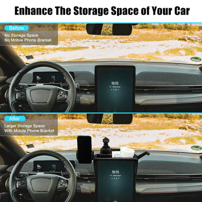 Mustang Mach E Center Console Dash Storage Box Organizer 360° Rotatable Dashboard Phone Holder for Ford