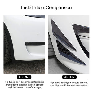 Tesla Front Bumper Lip Splitter Fin Air Knife Auto Body Kit Car Spoiler Valence Carbon Fiber 4Pcs