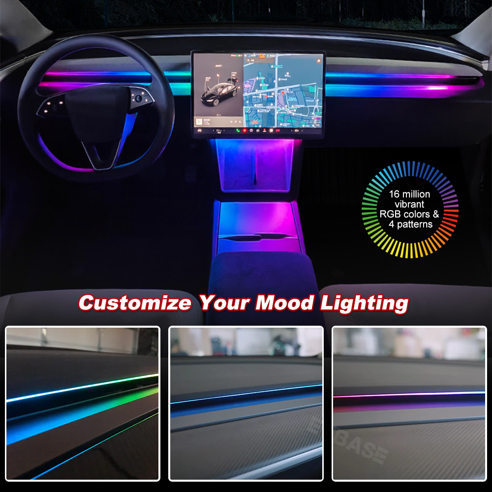 Model 3/Y Ambient Lighting Center Console Dashboard Light Strip with AI Voice Control LED Interior Lights 2.0