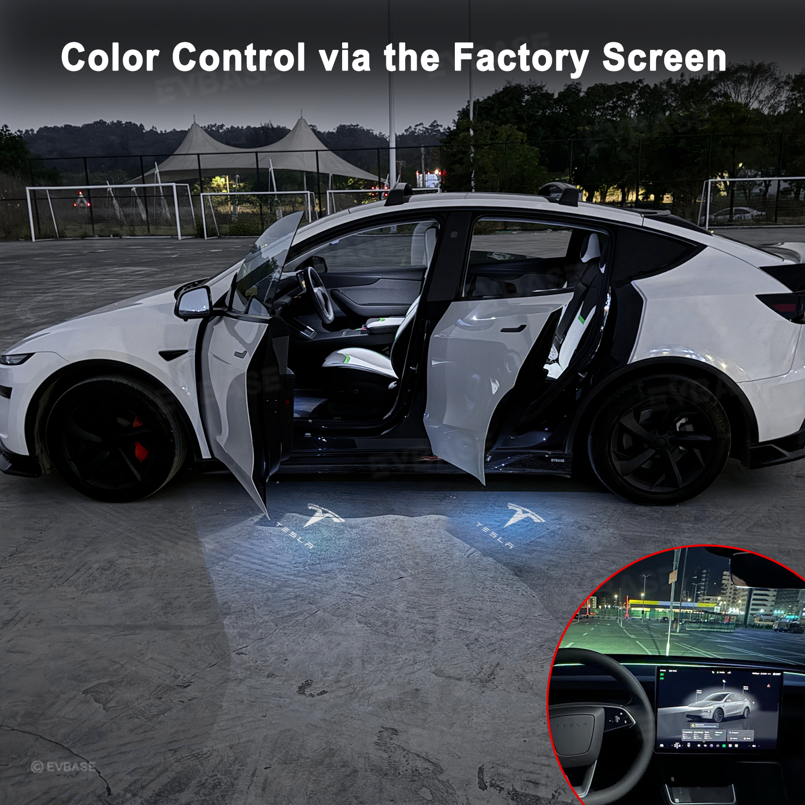 Model Y Juniper/ 3 Highland Puddle Lights Multi-Color T Logo Door Projection Lights with Factory Screen Control