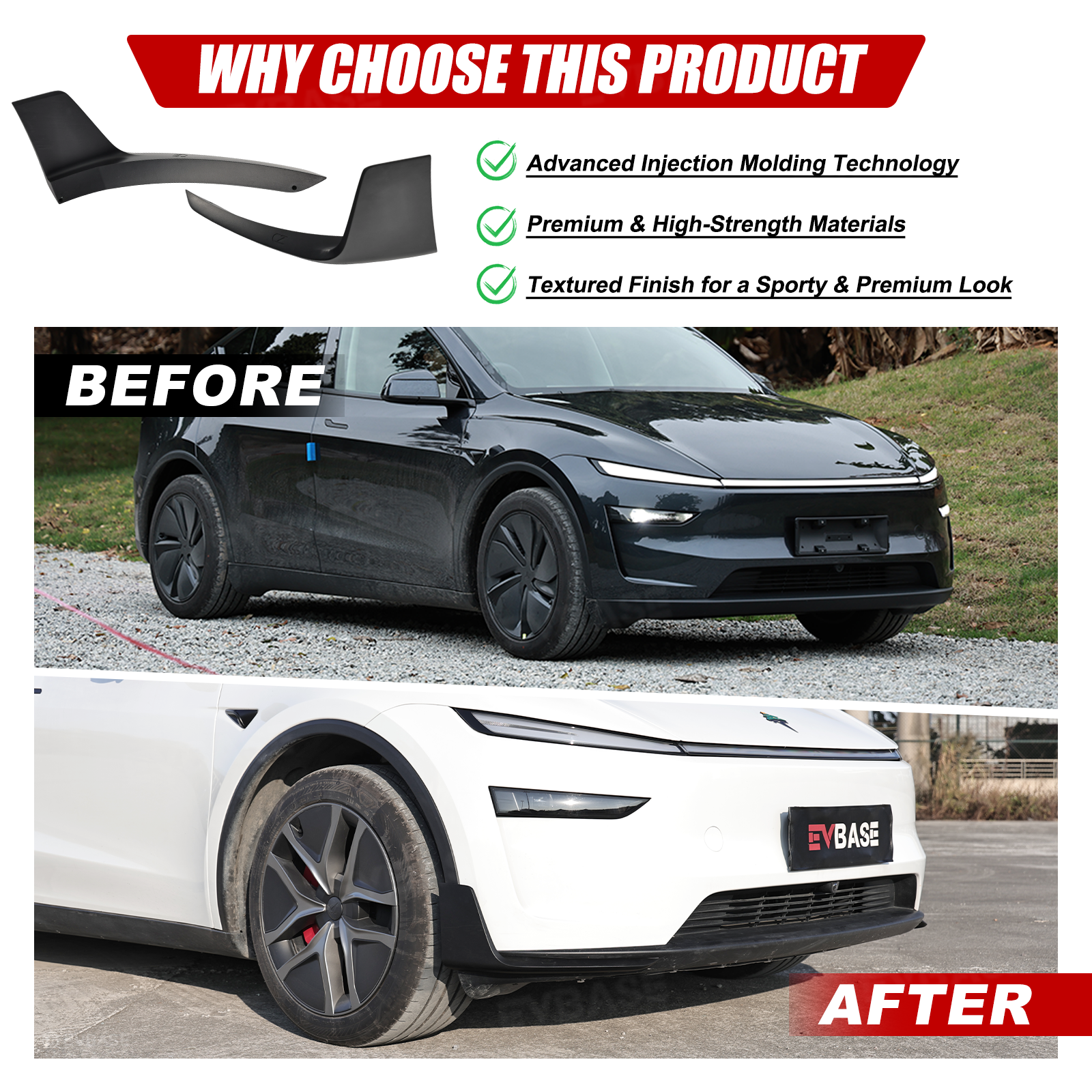 Model Y Juniper Front Lip Spoiler Whale Tail Style Front Bumper Corner Spoiler ABS Splitter for Tesla