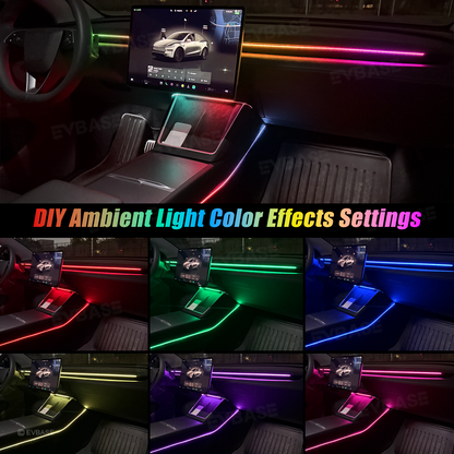 Model 3/Y Ambient Lighting Center Console Dashboard Light Strip with AI Voice Control LED Interior Lights 2.0