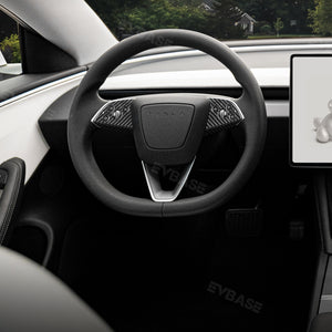 EVBASE Tesla Model 3 Highland Steering Wheel Cover Cap Real Carbon Fiber Decorative Trim Overlay