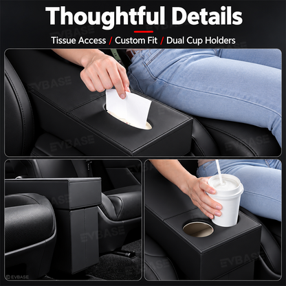 Model Y L Second-Row Center Aisle Storage Organizer Double-Layer Storage Box with Cup Holders