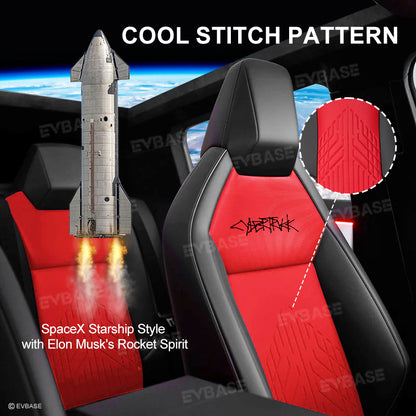 Cybertruck Seat Covers NAPPA Leather Gen 3.0 With Musk's Rocket Spirit (Light Red) For Tesla