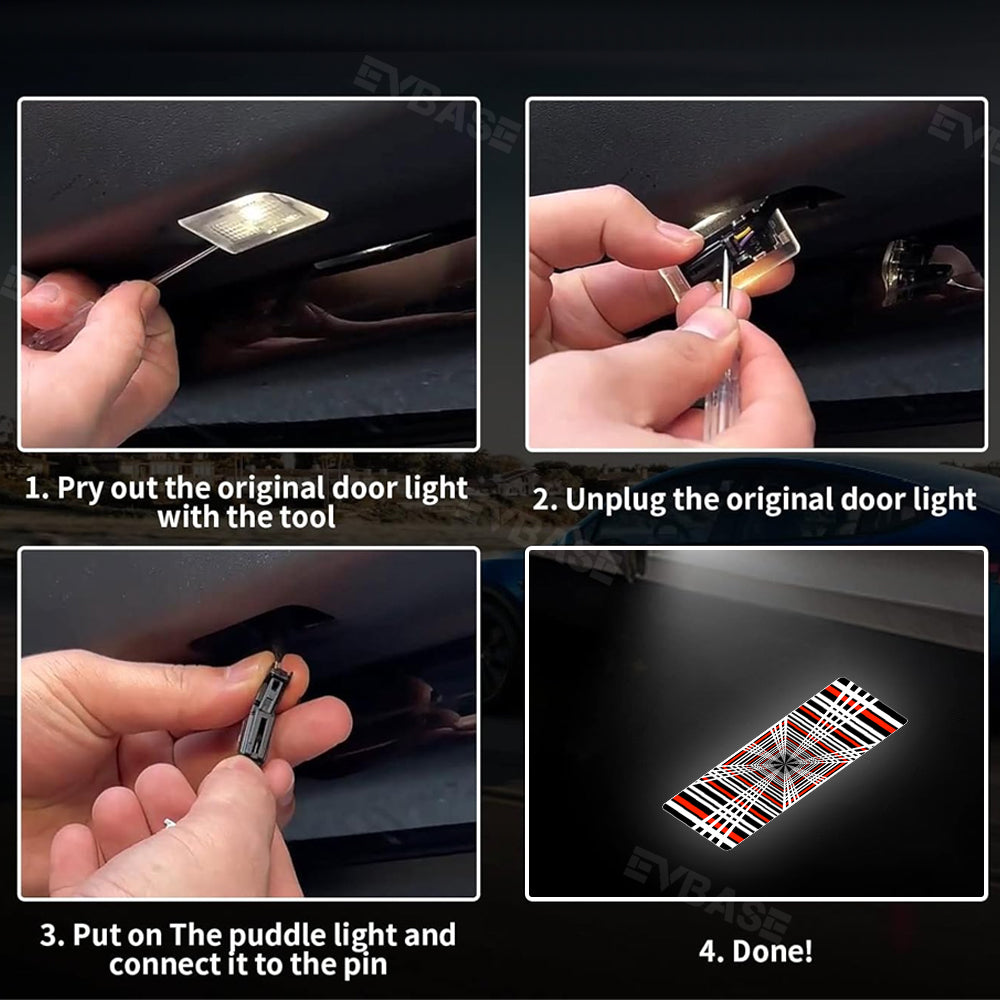 Door Plaid Projector Lights for Tesla Model 3 Y Ultra-Bright Tesla Puddle Lights Welcome Door Lamps