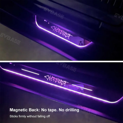 Cybertruck Illuminated Door Sill Protectors With Cyberbeast Graffiti Logo Welcome Pedal Plates LED Lights for Tesla