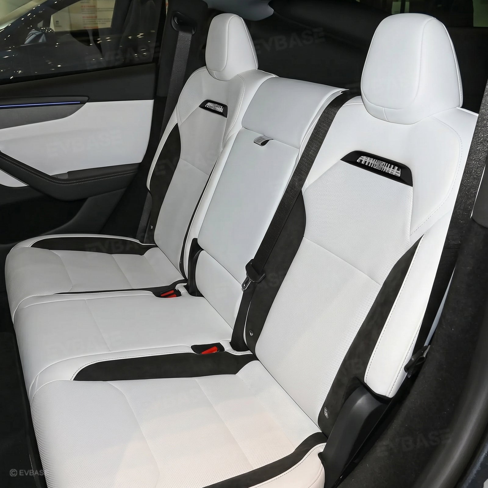 Model Y Juniper Seat Covers Plaid Sports Style Seat Protector Nappa Leather Full Set Airbag Compatible