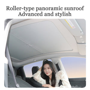 Tesla Model 3/Y Retractable Sunshade Glass Roof Sunshade with Roll Fabric Style|EVBASE