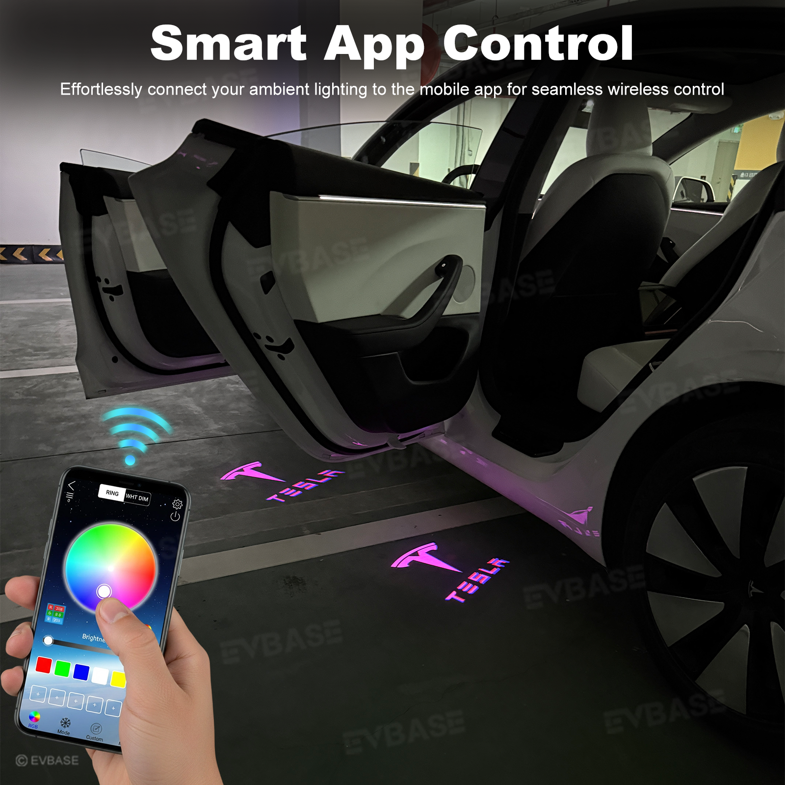 Model Y Juniper Puddle Lights 64-Color Changing Door Projection Lights with Smart APP Control for Model 3/Y/X/S