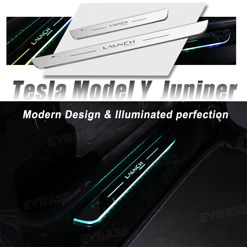 Tesla Model Y Juniper  Illuminated  Door Sills Covers Welcome Pedal Trim Protectors Plates With Launch Logo