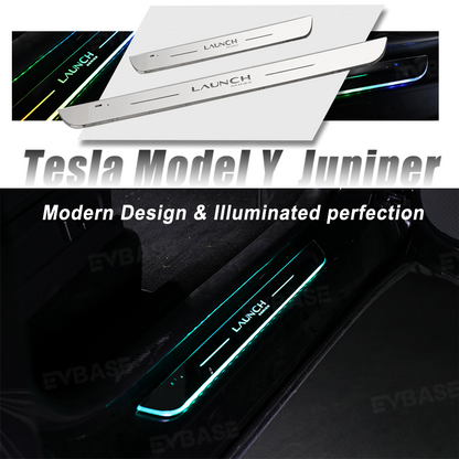 Tesla Model Y Juniper  Illuminated  Door Sills Covers Welcome Pedal Trim Protectors Plates With Launch Logo
