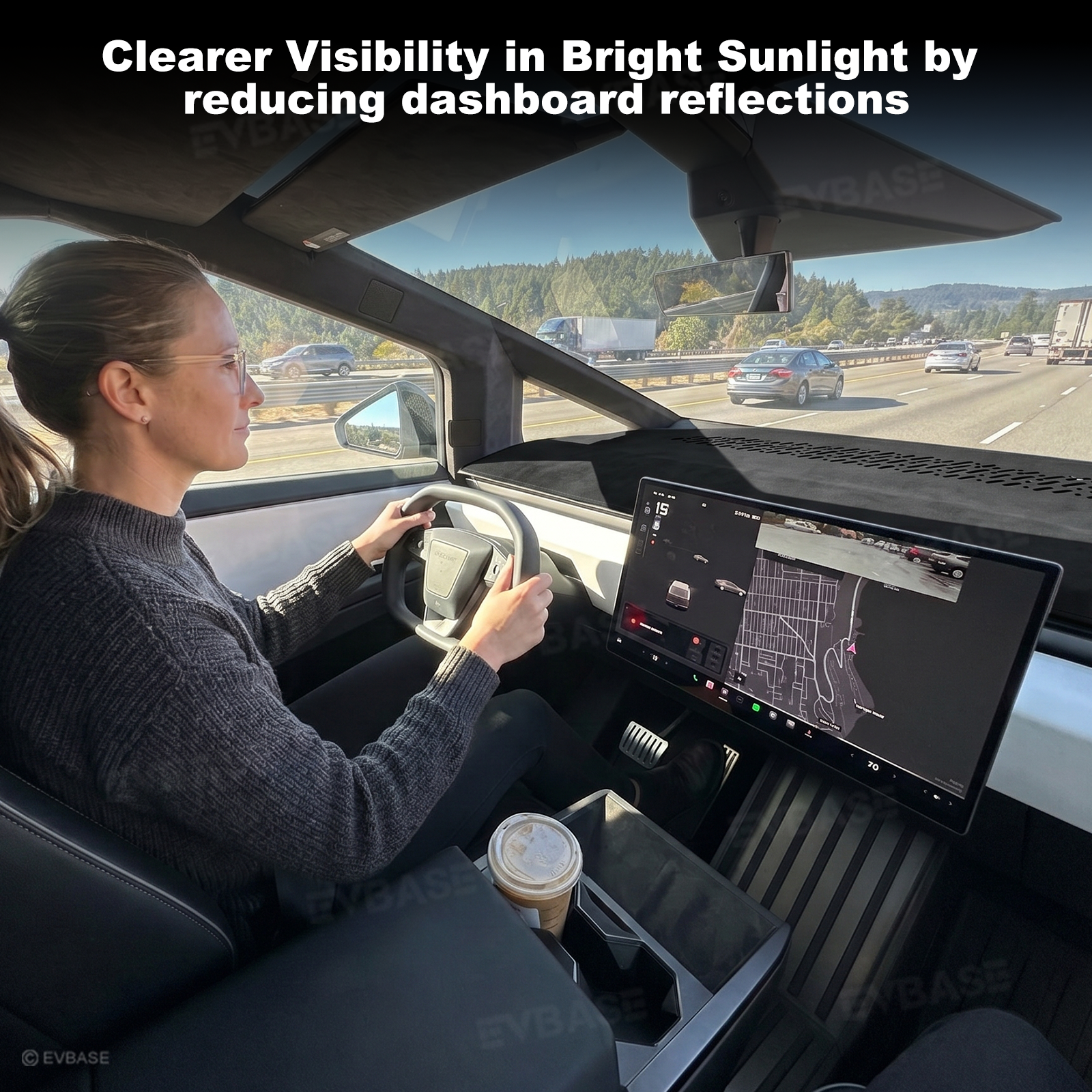 Cybertruck Dashboard Cover Anti-Glare Sun Protection Suede Dash Mat