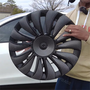 Model Y Überturbine Wheels Covers 19inch Carbon Fiber Texture for Tesla Gemini Wheels Exterior Accessories 2020-2024 Year