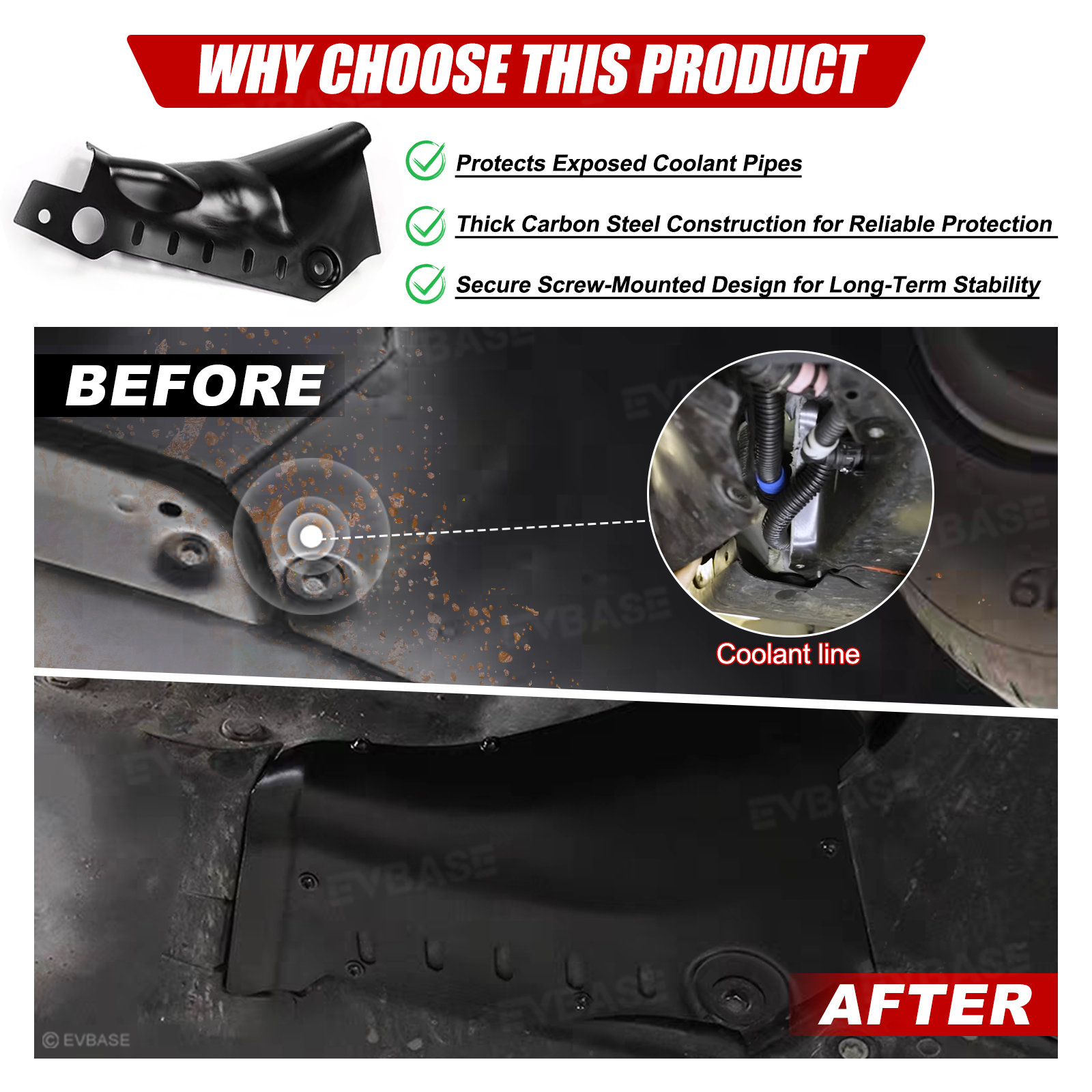 Model 3/Y Coolant Line Skid Plate Protection Guards Lower Chassis Coolant Pipe Protection Cover (Powder Coated)-Carbon Steel