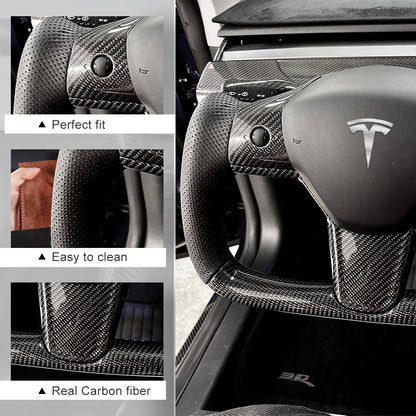 Model 3 Y Yoke Steering Wheel Tesla Carbon Fiber Steering Wheel Black Perforated Leather for Tesla