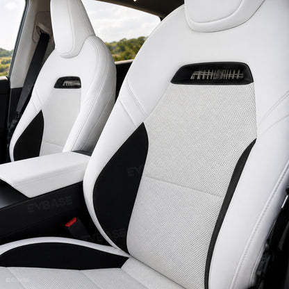 Model Y Juniper Standard Seat Covers Plaid Sports Style Seat Protector Nappa Leather Full Set Airbag Compatible
